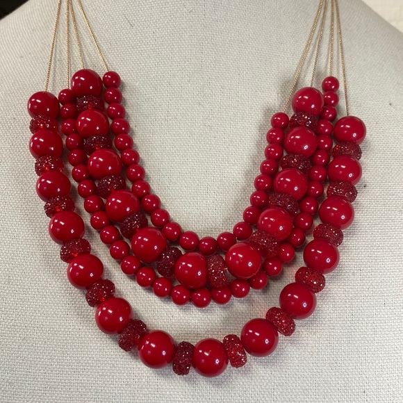 Charming Charlie Jewelry - Multi strand Goldtone chain cherry red bead necklace